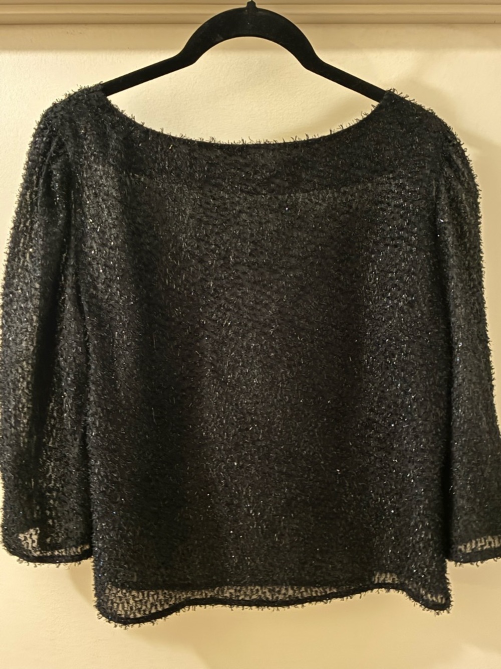 Vintage Disco Sheer Black Sparkle Knit Boatneck Top
